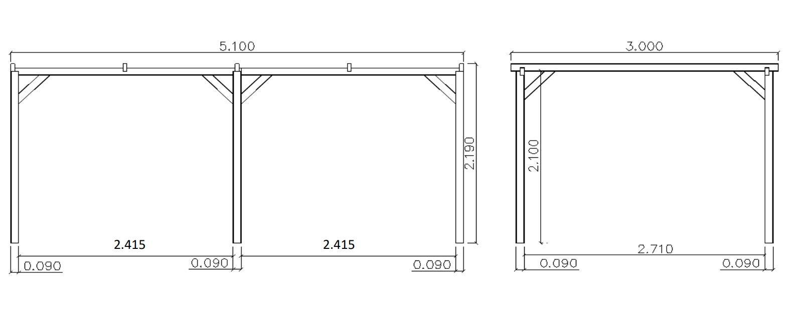 Pérgola de madera básica 300 x 510 x 219 cm