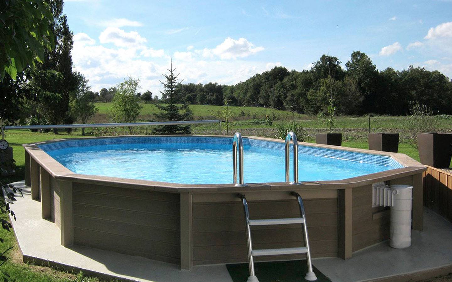 Piscine décagonale élargie en acier inoxydable 03 4,34 x 7,37m - Naturalis