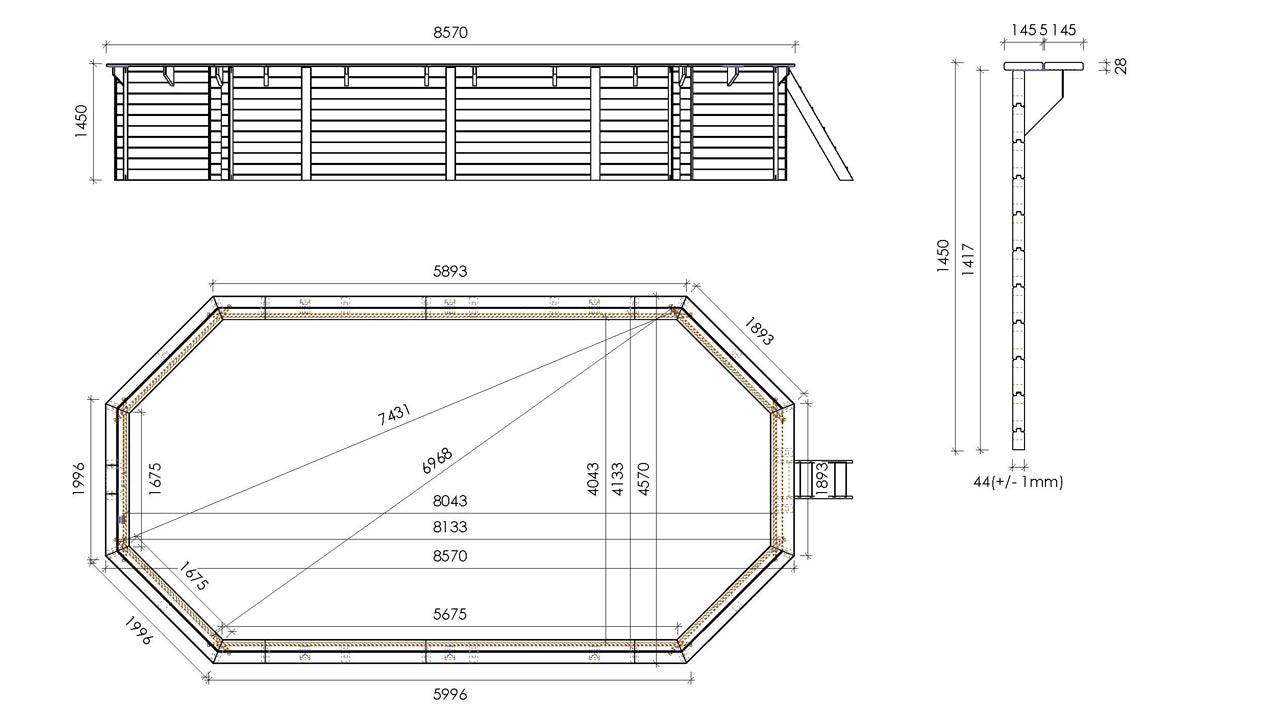 Raised/Interground Swimming Pool - Tulum (Oval) Wood - 8,57x 4,57 x 1,45m